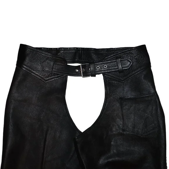 Vintage Black Genuine Leather Motorcycle Riding Chaps Heavy Leather Halloween - Picture 7 of 11
